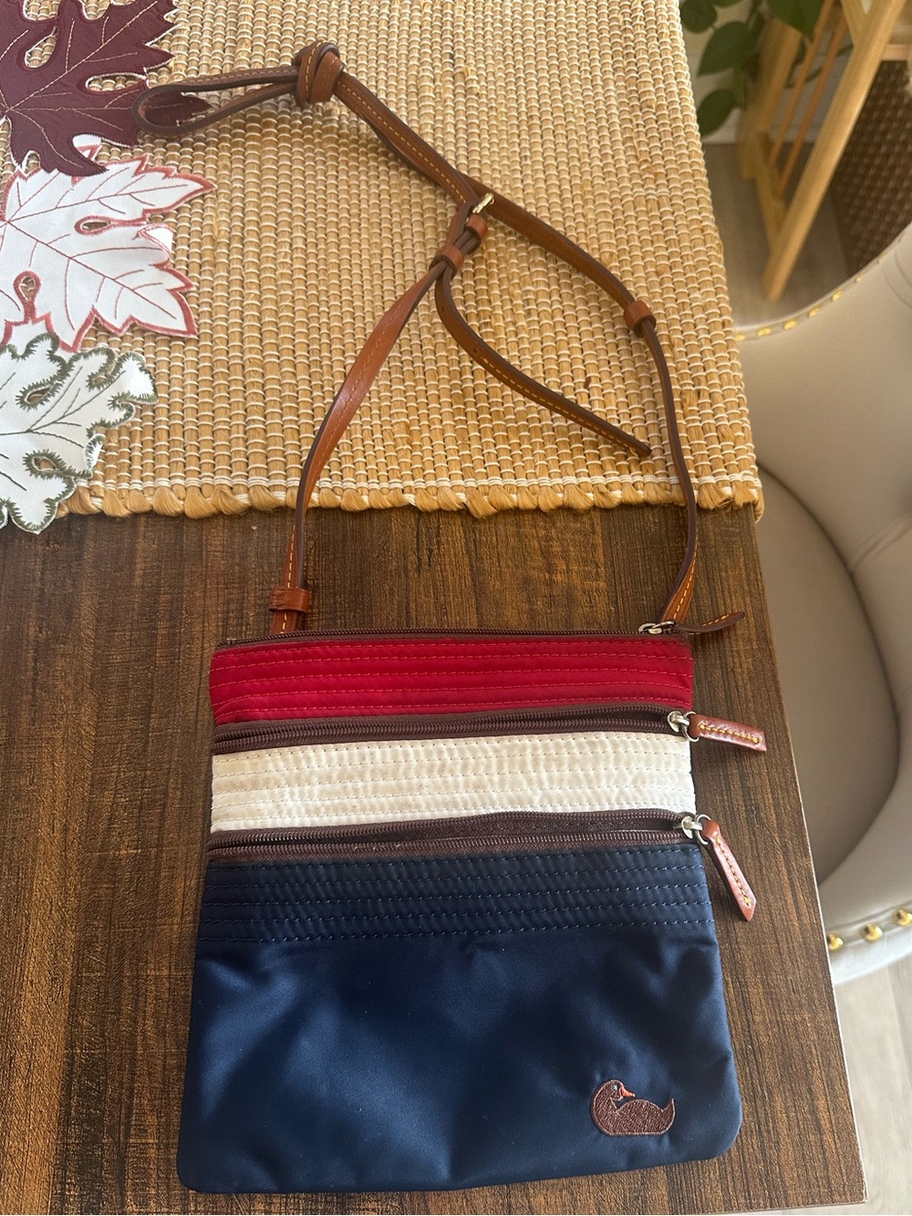 Dooney & Bourke Red, Cream & Navy Triple-Zip Crossbody